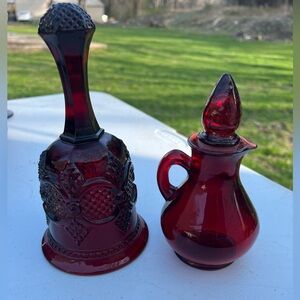 Avon Ruby Red glass cruet and decorative bell